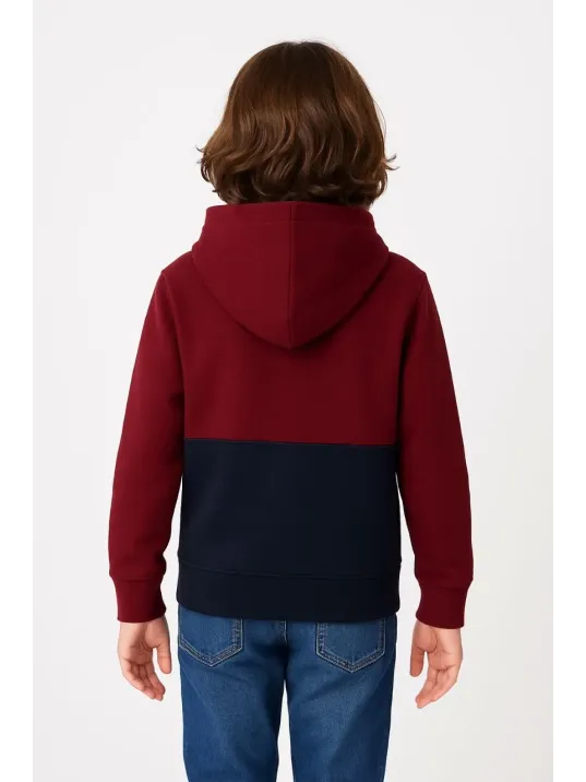 Erkek Çocuk Kapüşonlu Kanguru Cepli Parçalı Sweatshirt - Renkli
