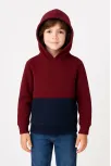 Erkek Çocuk Kapüşonlu Kanguru Cepli Parçalı Sweatshirt - Renkli