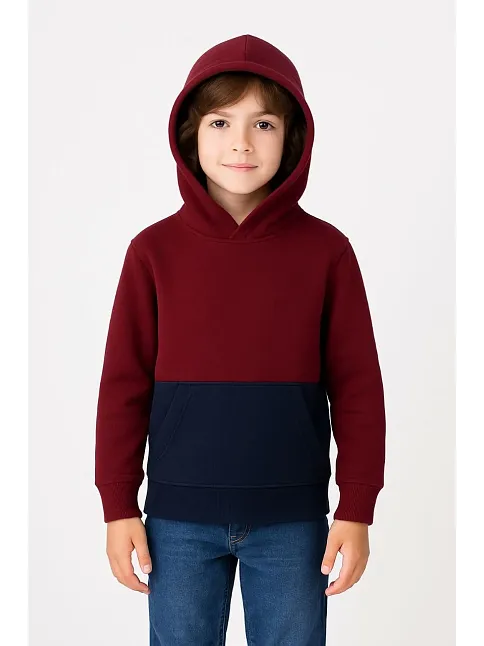 Erkek Çocuk Kapüşonlu Kanguru Cepli Parçalı Sweatshirt - Renkli