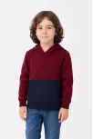 Erkek Çocuk Kapüşonlu Kanguru Cepli Parçalı Sweatshirt - Renkli