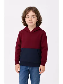 Erkek Çocuk Kapüşonlu Kanguru Cepli Parçalı Sweatshirt - Renkli