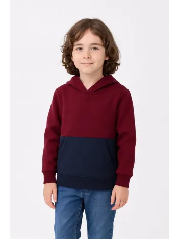 Erkek Çocuk Kapüşonlu Kanguru Cepli Parçalı Sweatshirt - Renkli