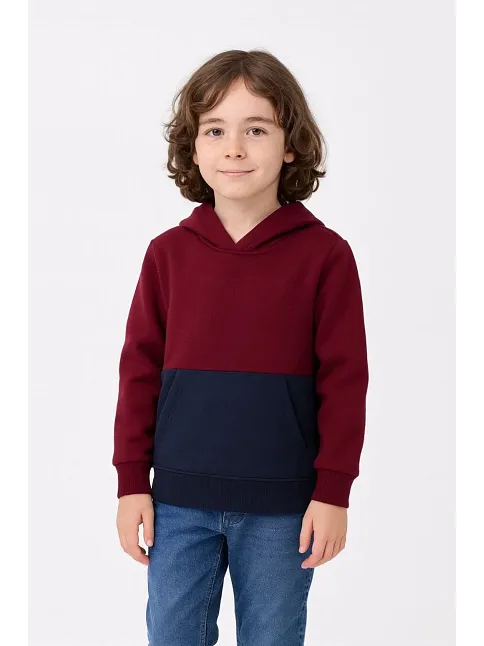 Erkek Çocuk Kapüşonlu Kanguru Cepli Parçalı Sweatshirt - Renkli