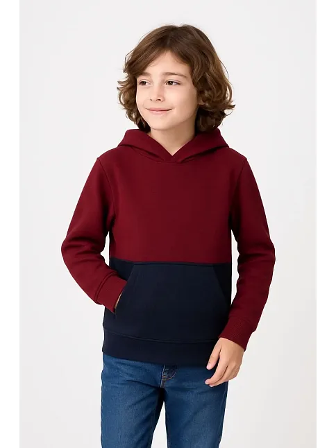 Erkek Çocuk Kapüşonlu Kanguru Cepli Parçalı Sweatshirt - Renkli