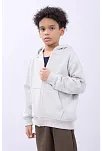 Erkek Çocuk Kapüşonlu Kanguru Çepli Tam Fermuarlı Hırka Sweatshirt - Gri