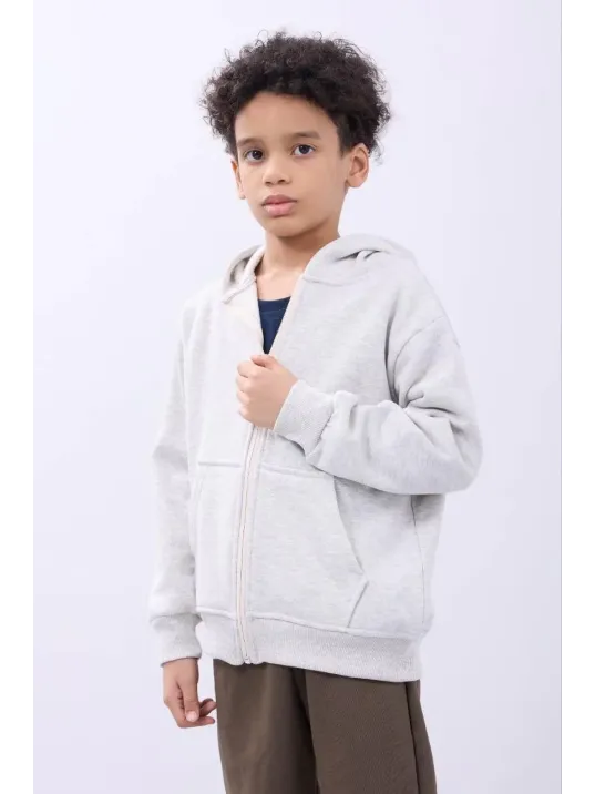 Erkek Çocuk Kapüşonlu Kanguru Çepli Tam Fermuarlı Hırka SweatShirt - Gri Erkek Çocuk Kapüşonlu Kanguru Çepli Tam Fermuarlı Hırka SweatShirt - Gri