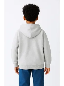 Erkek Çocuk Kapüşonlu Kanguru Çepli Tam Fermuarlı Hırka Sweatshirt - Gri