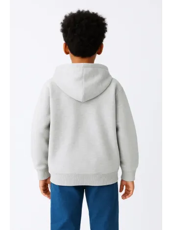 Erkek Çocuk Kapüşonlu Kanguru Çepli Tam Fermuarlı Hırka SweatShirt - Gri