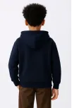 Erkek Çocuk Kapüşonlu Kanguru Çepli Tam Fermuarlı Hırka Sweatshirt - Lacivert