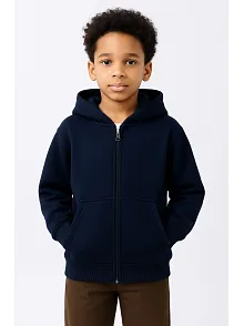 Erkek Çocuk Kapüşonlu Kanguru Çepli Tam Fermuarlı Hırka Sweatshirt - Lacivert