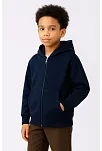 Erkek Çocuk Kapüşonlu Kanguru Çepli Tam Fermuarlı Hırka Sweatshirt - Lacivert