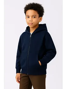Erkek Çocuk Kapüşonlu Kanguru Çepli Tam Fermuarlı Hırka Sweatshirt - Lacivert