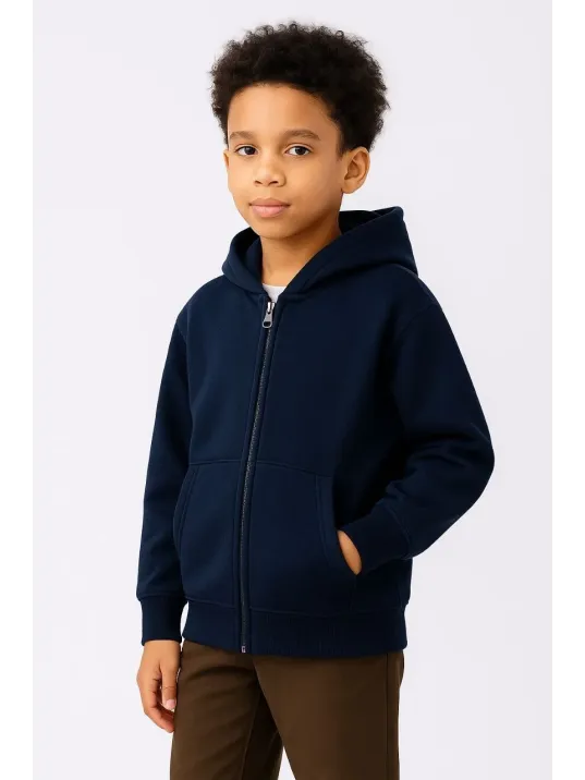 Erkek Çocuk Kapüşonlu Kanguru Çepli Tam Fermuarlı Hırka SweatShirt - Lacivert Erkek Çocuk Kapüşonlu Kanguru Çepli Tam Fermuarlı Hırka SweatShirt - Lacivert
