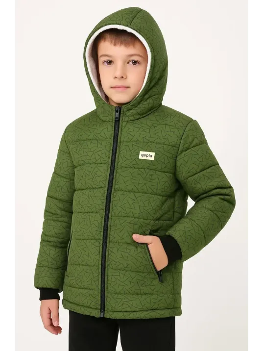Erkek Çocuk Yeşil Desenli Mont İçi Sıcak Tutucu Pelüş Astarlı, Kapüşonlu Fermuarlı Su İtici Kışlık Şişme Mont- Haki Erkek Çocuk Yeşil Desenli Mont İçi Sıcak Tutucu Pelüş Astarlı, Kapüşonlu Fermuarlı Su İtici Kışlık Şişme Mont- Haki