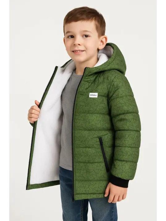 Erkek Çocuk Yeşil Desenli Mont İçi Sıcak Tutucu Pelüş Astarlı, Kapüşonlu Fermuarlı Su İtici Kışlık Şişme Mont- Haki Erkek Çocuk Yeşil Desenli Mont İçi Sıcak Tutucu Pelüş Astarlı, Kapüşonlu Fermuarlı Su İtici Kışlık Şişme Mont- Haki
