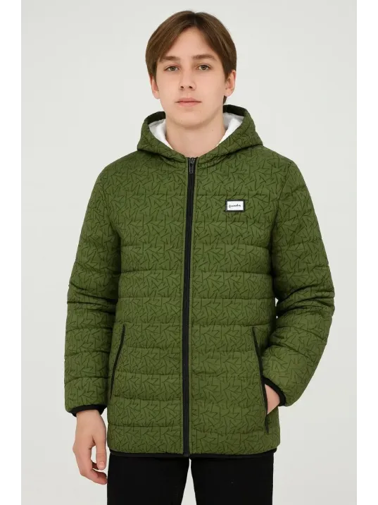 Erkek Çocuk Yeşil Desenli Mont İçi Sıcak Tutucu Pelüş Astarlı, Kapüşonlu Fermuarlı Su İtici Kışlık Şişme Mont- Haki Erkek Çocuk Yeşil Desenli Mont İçi Sıcak Tutucu Pelüş Astarlı, Kapüşonlu Fermuarlı Su İtici Kışlık Şişme Mont- Haki