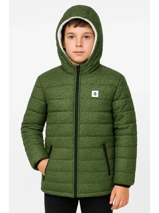 Erkek Çocuk Yeşil Desenli Mont İçi Sıcak Tutucu Pelüş Astarlı, Kapüşonlu Fermuarlı Su İtici Kışlık Şişme Mont- Haki Erkek Çocuk Yeşil Desenli Mont İçi Sıcak Tutucu Pelüş Astarlı, Kapüşonlu Fermuarlı Su İtici Kışlık Şişme Mont- Haki