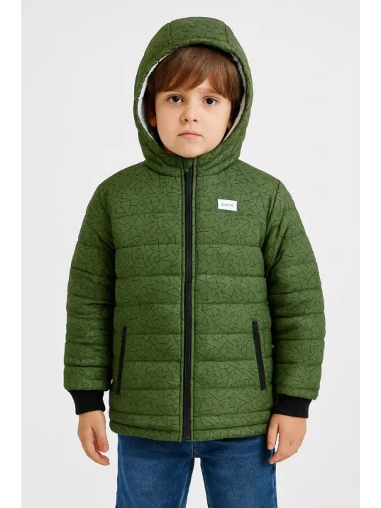 Erkek Çocuk Yeşil Desenli Mont İçi Sıcak Tutucu Pelüş Astarlı, Kapüşonlu Fermuarlı Su İtici Kışlık Şişme Mont- Haki Erkek Çocuk Yeşil Desenli Mont İçi Sıcak Tutucu Pelüş Astarlı, Kapüşonlu Fermuarlı Su İtici Kışlık Şişme Mont- Haki