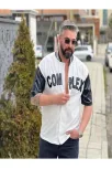 Erkek Complex Kolları Deri Kolej Oversize T-shirt - Beyaz