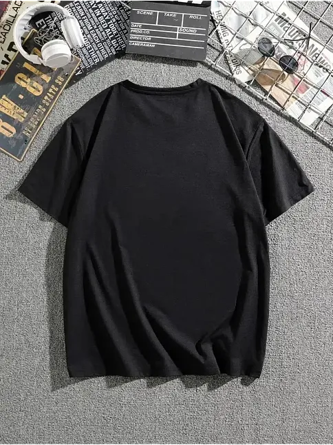 Erkek Dağ Grafikli Tişört, Yaz İçin Büyük Beden Rahat T-shirt - Siyah