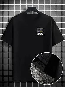 Erkek Dağ Grafikli Tişört, Yaz İçin Büyük Beden Rahat T-shirt - Siyah