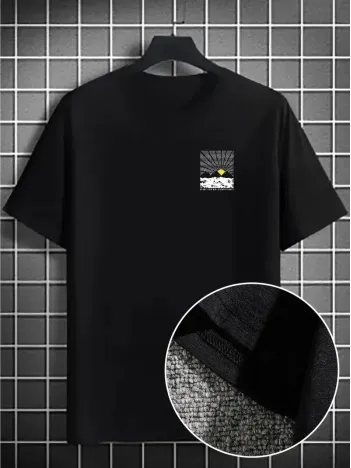 Erkek Dağ Grafikli Tişört, Yaz için Büyük Beden Rahat T-shirt - Siyah Erkek Dağ Grafikli Tişört, Yaz için Büyük Beden Rahat T-shirt - Siyah