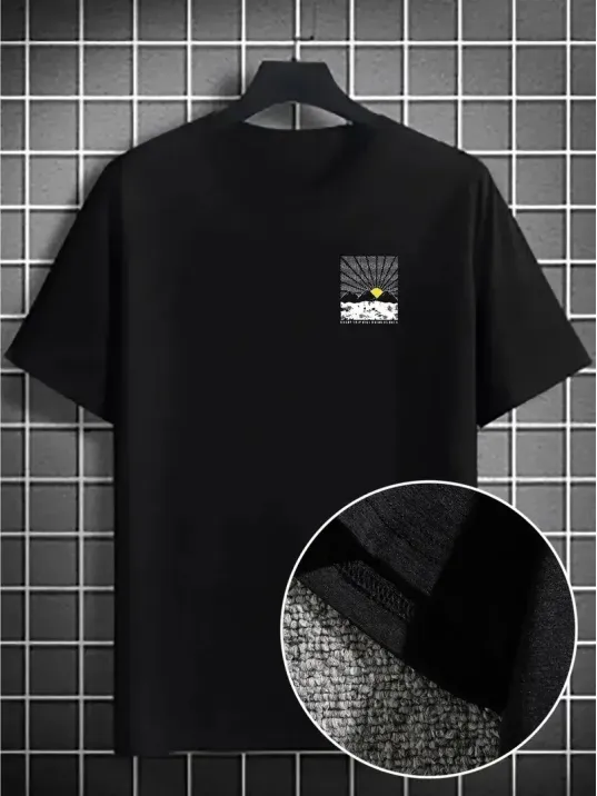 Erkek Dağ Grafikli Tişört, Yaz için Büyük Beden Rahat T-shirt - Siyah Erkek Dağ Grafikli Tişört, Yaz için Büyük Beden Rahat T-shirt - Siyah