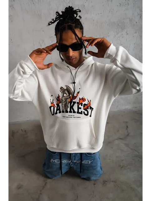 Erkek Dankes Baskılı Kapüşonlu Sweat - Beyaz