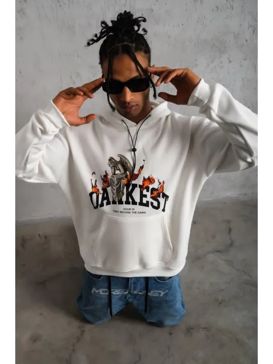 Erkek Dankes Baskılı Kapüşonlu Sweat - Beyaz