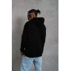 Erkek Oversize Kapüşonlu Sweatshirt – Siyah Renk Üç İplik İçi Pamuklu Kanguru Cepli Baskılı Hoodie Rahat Kalıp Kışlık Günlük Kombinlere Uygun - Siyah