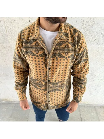 Erkek Desenli Düğmeli Polar Gömlek – Hardal Paisley Desen Yakalı, Uzun Kollu, Oversize Rahat Kalıp - Sarı Erkek Desenli Düğmeli Polar Gömlek – Hardal Paisley Desen Yakalı, Uzun Kollu, Oversize Rahat Kalıp - Sarı