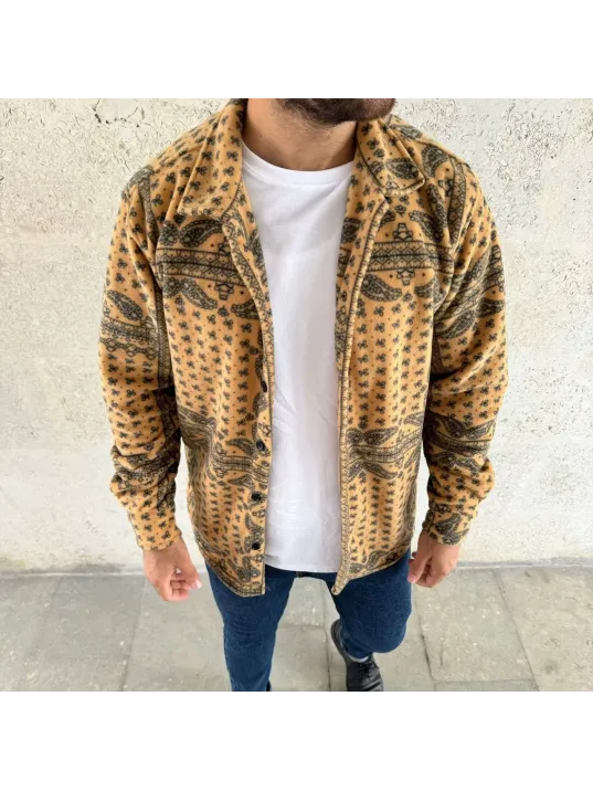 Erkek Desenli Düğmeli Polar Gömlek – Hardal Paisley Desen Yakalı, Uzun Kollu, Oversize Rahat Kalıp - Sarı Erkek Desenli Düğmeli Polar Gömlek – Hardal Paisley Desen Yakalı, Uzun Kollu, Oversize Rahat Kalıp - Sarı