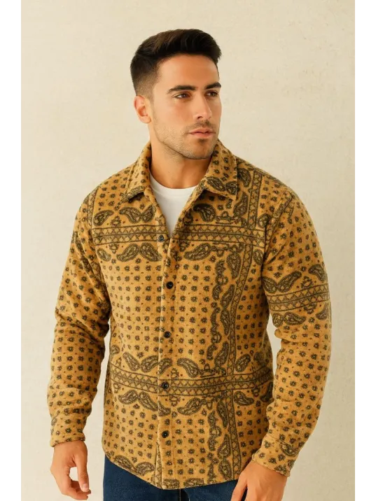 Erkek Desenli Düğmeli Polar Gömlek – Hardal Paisley Desen Yakalı, Uzun Kollu, Oversize Rahat Kalıp - Sarı Erkek Desenli Düğmeli Polar Gömlek – Hardal Paisley Desen Yakalı, Uzun Kollu, Oversize Rahat Kalıp - Sarı