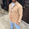 Erkek Diagonal Kumaş Cepli Çıtçıtlı uzun Kollu, Gömlek Oversize Rahat Kalıp Günlük Şık Stil - Bej Erkek Diagonal Kumaş Cepli Çıtçıtlı uzun Kollu, Gömlek Oversize Rahat Kalıp Günlük Şık Stil - Bej