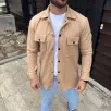 Erkek Diagonal Kumaş Cepli Çıtçıtlı uzun Kollu, Gömlek Oversize Rahat Kalıp Günlük Şık Stil - Bej Erkek Diagonal Kumaş Cepli Çıtçıtlı uzun Kollu, Gömlek Oversize Rahat Kalıp Günlük Şık Stil - Bej