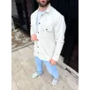 Erkek Diagonal Kumaş Cepli Çıtçıtlı uzun Kollu, Gömlek Oversize Rahat Kalıp Günlük Şık Stil - Beyaz Erkek Diagonal Kumaş Cepli Çıtçıtlı uzun Kollu, Gömlek Oversize Rahat Kalıp Günlük Şık Stil - Beyaz
