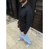 Erkek Diagonal Kumaş Cepli Çıtçıtlı uzun Kollu, Gömlek Oversize Rahat Kalıp Günlük Şık Stil - Siyah Erkek Diagonal Kumaş Cepli Çıtçıtlı uzun Kollu, Gömlek Oversize Rahat Kalıp Günlük Şık Stil - Siyah
