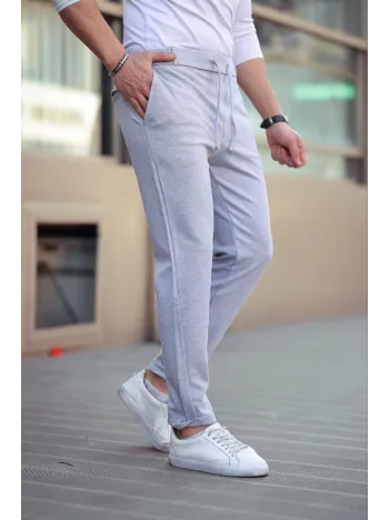 Erkek Diagonel Mikro dokulu Cepli Beli Lastilki Pantolon - Gri