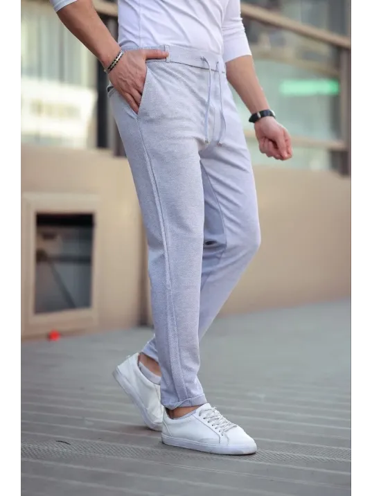 Erkek Diagonel Mikro dokulu Cepli Beli Lastilki Pantolon - Gri Erkek Diagonel Mikro dokulu Cepli Beli Lastilki Pantolon - Gri