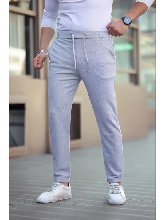 Erkek Diagonel Mikro dokulu Cepli Beli Lastilki Pantolon - Gri Erkek Diagonel Mikro dokulu Cepli Beli Lastilki Pantolon - Gri