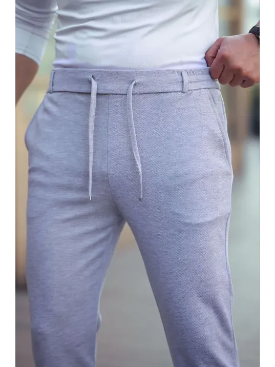 Erkek Diagonel Mikro dokulu Cepli Beli Lastilki Pantolon - Gri Erkek Diagonel Mikro dokulu Cepli Beli Lastilki Pantolon - Gri