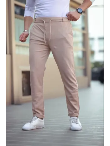Erkek Diagonel Mikro dokulu Cepli Beli Lastilki Pantolon - Kahverengi Erkek Diagonel Mikro dokulu Cepli Beli Lastilki Pantolon - Kahverengi