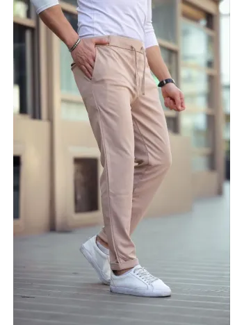 Erkek Diagonel Mikro dokulu Cepli Beli Lastilki Pantolon - Kahverengi