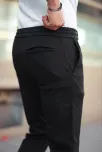 Erkek Diagonel Mikro Dokulu Cepli Beli Lastilki Pantolon - Siyah