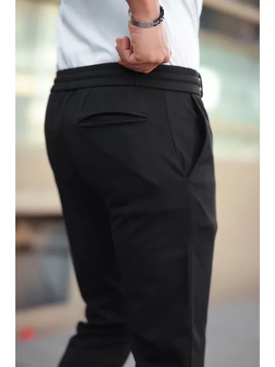 Erkek Diagonel Mikro dokulu Cepli Beli Lastilki Pantolon - Siyah Erkek Diagonel Mikro dokulu Cepli Beli Lastilki Pantolon - Siyah