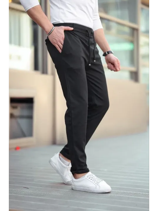 Erkek Diagonel Mikro dokulu Cepli Beli Lastilki Pantolon - Siyah Erkek Diagonel Mikro dokulu Cepli Beli Lastilki Pantolon - Siyah