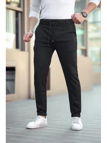 Erkek Diagonel Mikro dokulu Cepli Beli Lastilki Pantolon - Siyah
