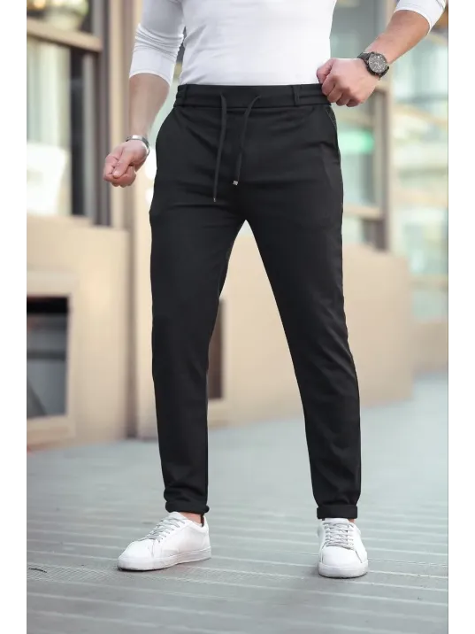 Erkek Diagonel Mikro dokulu Cepli Beli Lastilki Pantolon - Siyah Erkek Diagonel Mikro dokulu Cepli Beli Lastilki Pantolon - Siyah