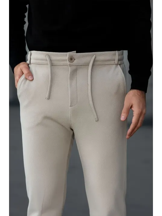 Erkek Diagonel Mikro dokulu Cepli Pantolon - Bej Erkek Diagonel Mikro dokulu Cepli Pantolon - Bej