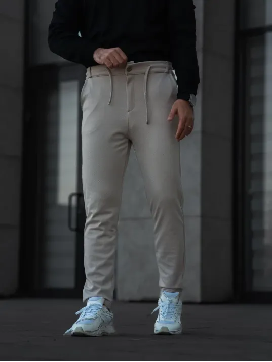 Erkek Diagonel Mikro dokulu Cepli Pantolon - Bej Erkek Diagonel Mikro dokulu Cepli Pantolon - Bej